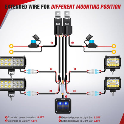Nilight - NI -WA 06 LED Light Bar Wiring Harness Kit - 2 Leads 12V On Off Switch Power Relay Blade Fuse for Off Road Lights LED Work Light, 2 Years Warranty