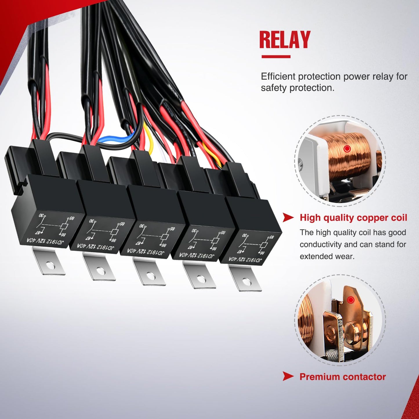 Nilight - NI -WA 06 LED Light Bar Wiring Harness Kit - 2 Leads 12V On Off Switch Power Relay Blade Fuse for Off Road Lights LED Work Light, 2 Years Warranty
