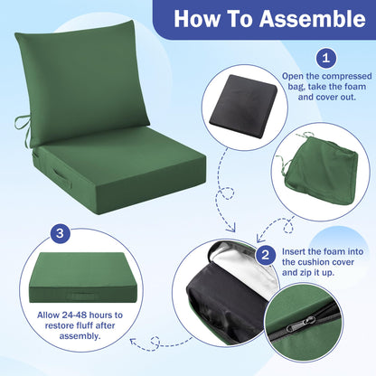 IASEAHK Outdoor Chair Cushions, 24 x 24 Inch Outdoor Cushion for Patio Furniture, Patio Chair Cushion, Waterproof & Fade Resistant Deep Patio Furniture Cushions Set with Handle and Ties, Navy Blue