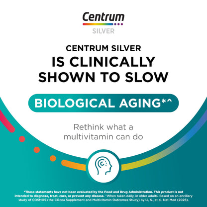 Centrum Silver Multivitamin for Adults 50 Plus, Multivitamin/Multimineral Supplement, Vitamin D3, B Vitamins, Gluten Free, Non-GMO Ingredients, Supports Memory and Cognition in Older Adults - 220 Ct