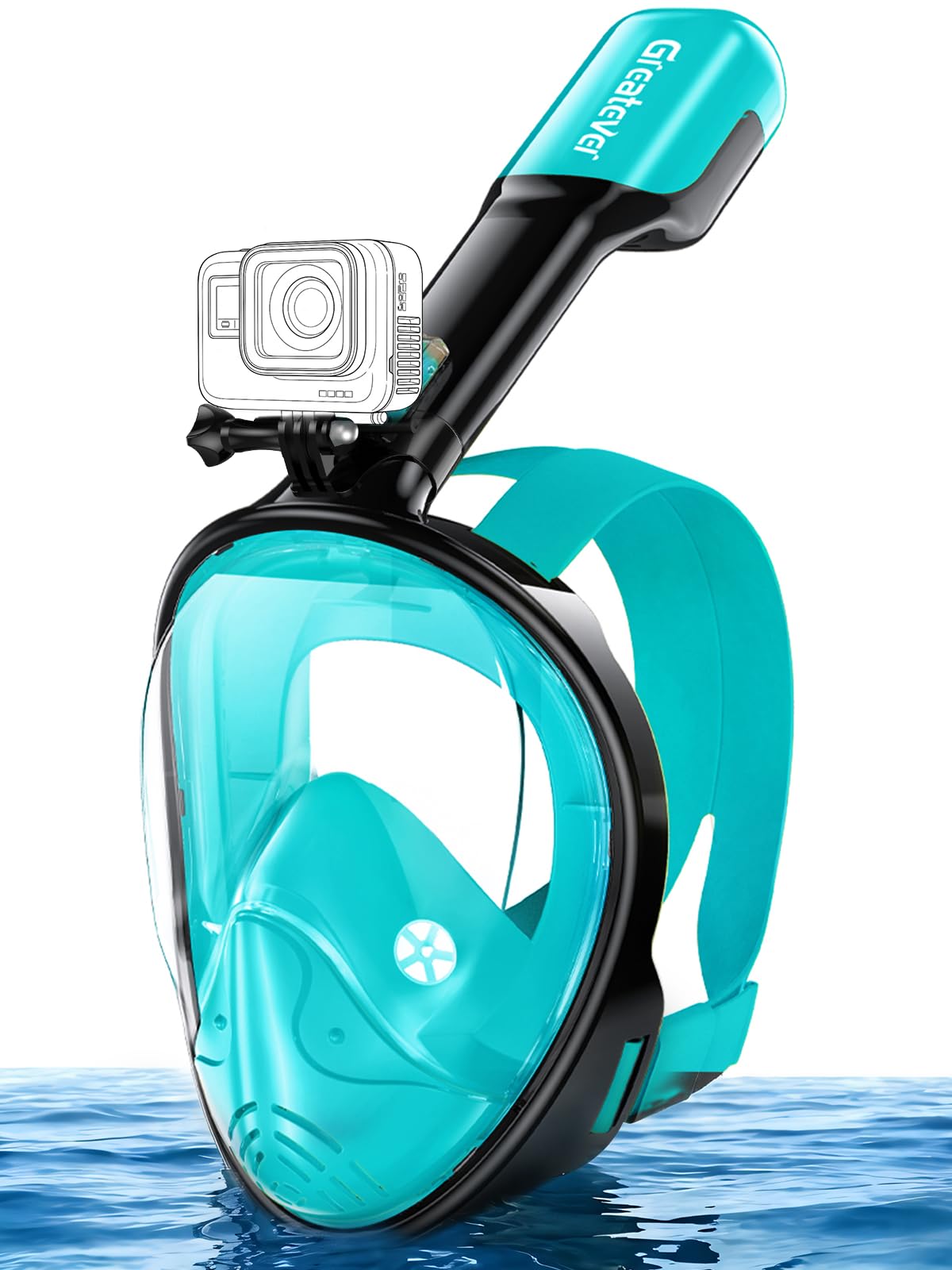 Greatever Full Face Snorkel Mask, Snorkeling Gear for Adults with Latest Dry Top Breathing System and Detachable Camera Mount, Foldable Snorkel Mask Adult, Snorkels Anti-Fog & Anti-Leak