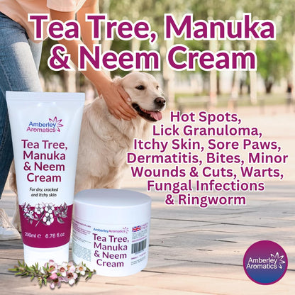 Tea Tree, Manuka & Neem Cream 350ml - Antibacterial, Anti-fungal, Antiseptic, Anti-Itch, Dry, Chapped & Cracked Skin, Eczema, Psoriasis, Jock Itch, Fungal infections. Fast Effective Relief