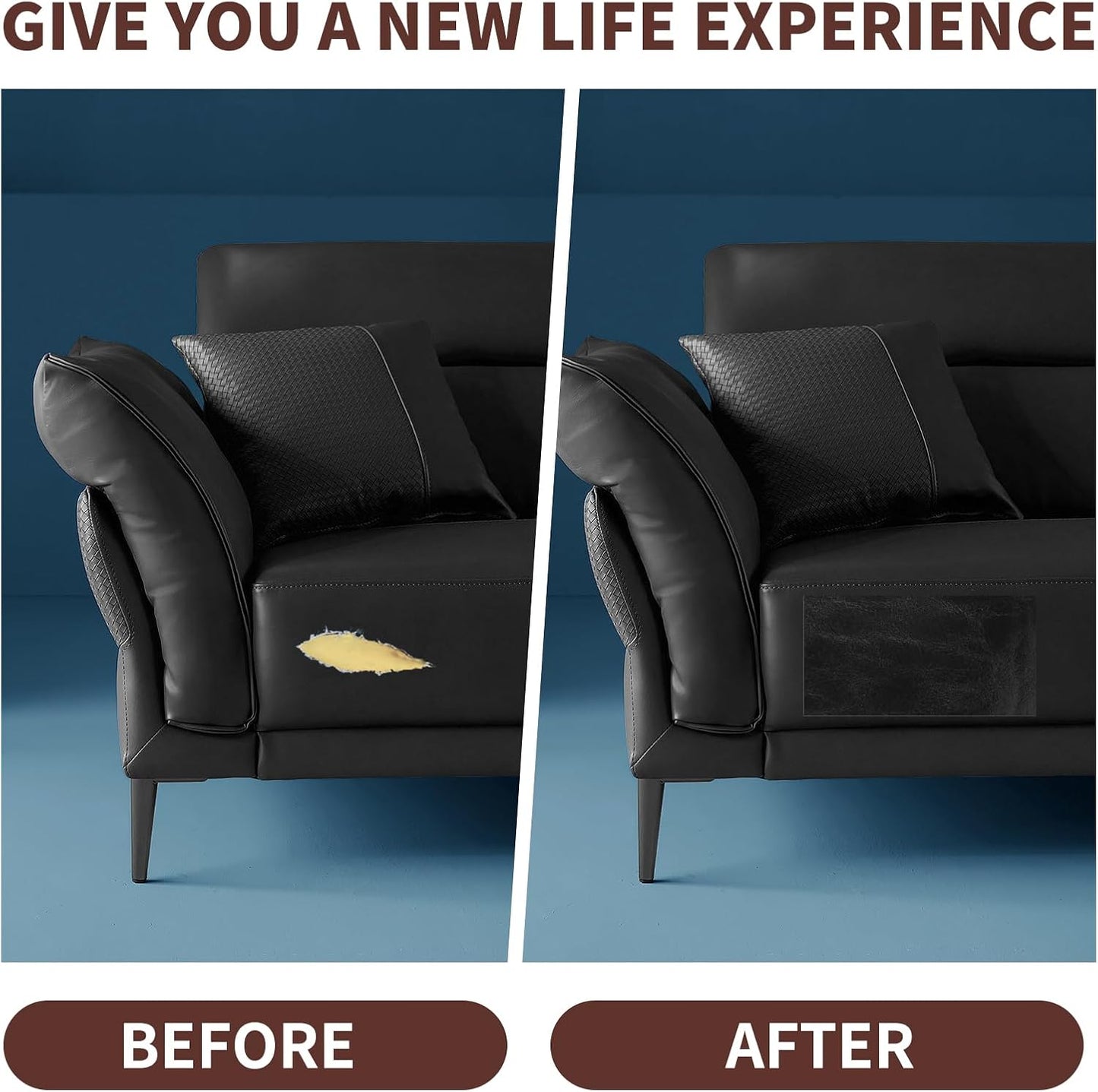 Lederreparatur-Set, 43x200 cm selbstklebender Lederflicken wasserdicht, DIY große Vinyl-Flicken für Sofas, Möbel, Küchenschränke, Wände (Schwarz, 43x200 cm)