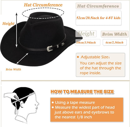 Cowboyhut für Jungen Mädchen Western Filzhut Fedora für Kinder 3-6 Jahre
