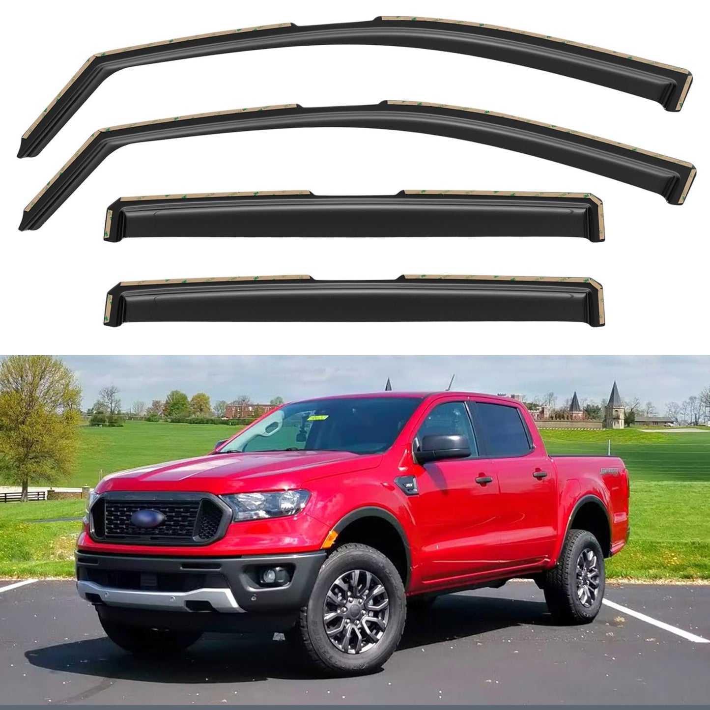Window Visors Rain Guards for 2015-2026 Ford F150 SuperCrew & 2017-2026 F-150 Raptor F250 F350 F450 F550 Super Duty Crew Cab, Out-Channel Window Vent Deflectors Visors Shades Protectors