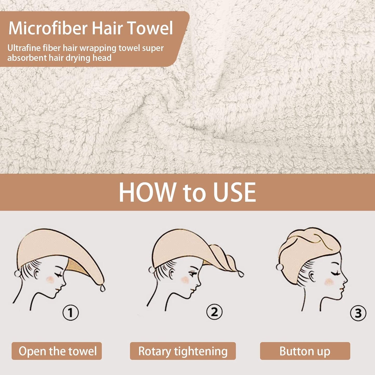 3er-Pack Mikrofaser-Haartuch, Haarturbane für nasse Haare, schnell trocknend, Anti-Frizz-Handtuchwickel für lockiges Haar (Beige, Khaki, Grau)