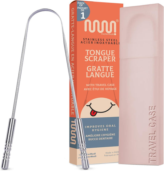 MasterMedi Tongue Scraper with Case Easy to Use Tongue Scraper for Adults, Tongue Cleaner for Oral Care & Hygiene (Single Pack (with Travel Case))