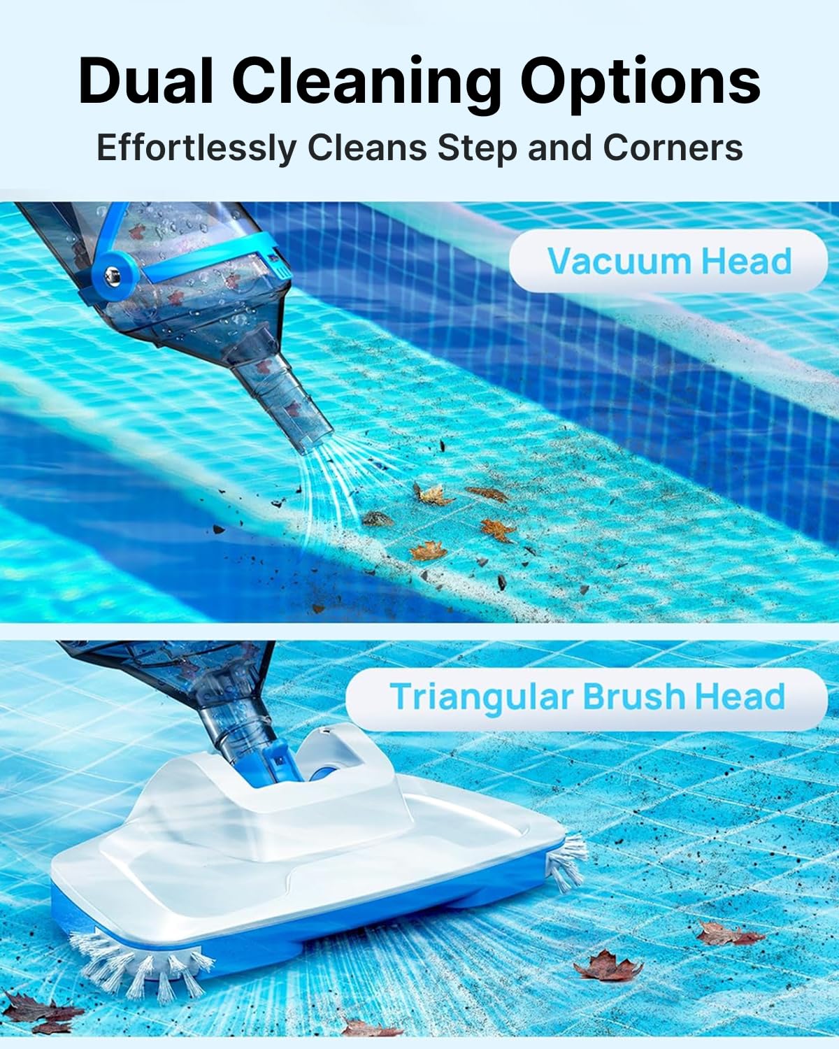 Cordless Pool Vacuum for Above Ground & Inground Pools, Consciot Handheld Rechargeable Pool Cleaner with 1110 GPH Suction, Telescopic Pole up to 87.5", 1H Runtime, See-Through Head for Debris & More