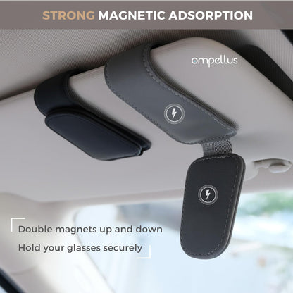 Ompellus Magnetischer Sonnenbrillenhalter aus Leder, Brillenhalter-Clip für die Auto-Sonnenblende, geeignet für verschiedene Brillengrößen (Schwarz, 1 Stück)