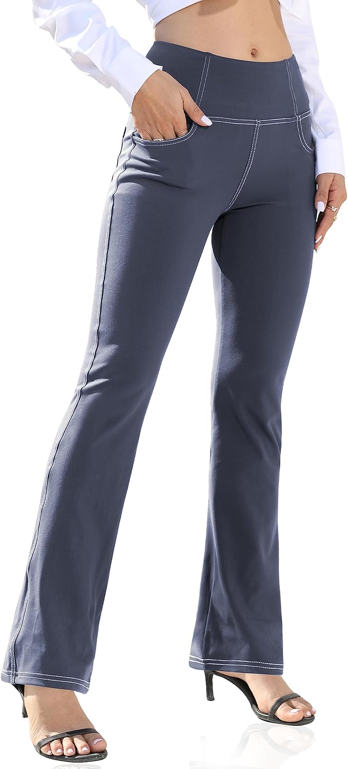 VOOVEEYA Lässige Bootcut Yoga-Hose für Damen, 4 Taschen – Schlagleggings, High Waist, Bauchkontrolle, Bootleg-Arbeitshose