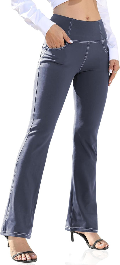 VOOVEEYA Lässige Bootcut Yoga-Hose für Damen, 4 Taschen – Schlagleggings, High Waist, Bauchkontrolle, Bootleg-Arbeitshose