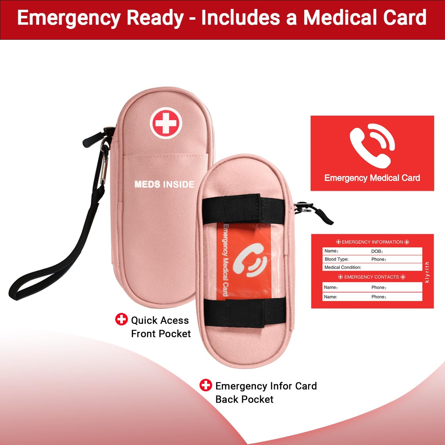 EpiPen Carry Case Insulated, Travel Medical Bag with YKK Zipper, Hold 2 Epi Pens or Auvi-Q, Anti-Histamine, Asthma Inhaler, Allergy Medicines, Emergency Medication Organizer Pouch, Red