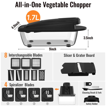 8 Blade All-in-1 Vegetable Chopper Mandoline Slicer with Container, Food Chopper, Onion Chopper, Veggie Cutter for Salad, Kitchen Gadgets Accessories Essentials, White