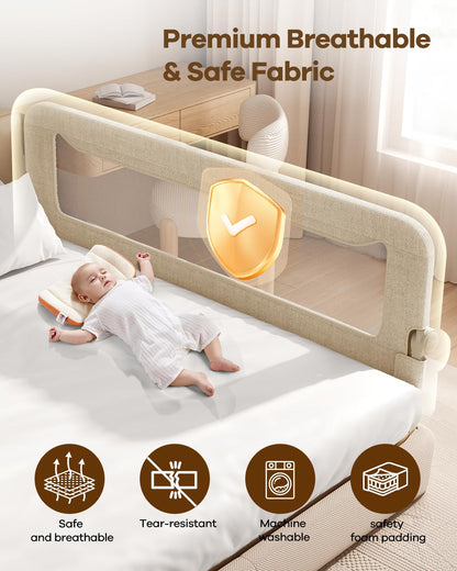 Foldable Bed Rail for Toddlers, 71in Reinforced Carbon Steel Frame&Connectors, Breathable Cationic Fabric - Safety Toddler Bed Rails for Queen, King, Twin, Full, No-Tool Setup.