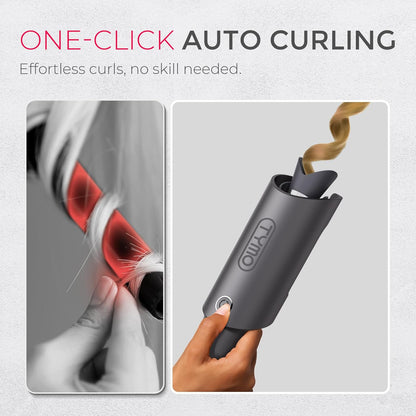 TYMO CURLPRO Automatic Rotating Curling Iron - Beach Waves Curling Wand, Portable Hair Curler, 500 Million Ionic, Dual Voltage & Lightweight for Travel, Ceramic Coating, Metallic Gray 1 inch