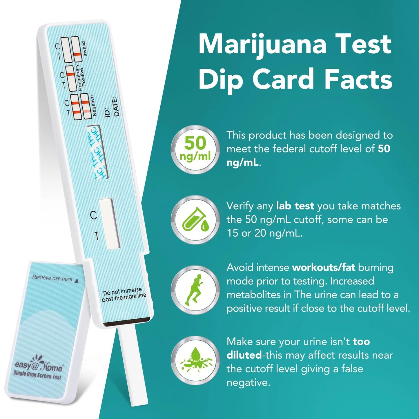 Easy@Home Marihuana Urin-Drogentest-Kit [15er-Pack] - THC-Tests für den Heimgebrauch - Testkits zum Nachweis von Marihuana mit 50 ng/ml Cutoff-Grenzwert #EDTH-114