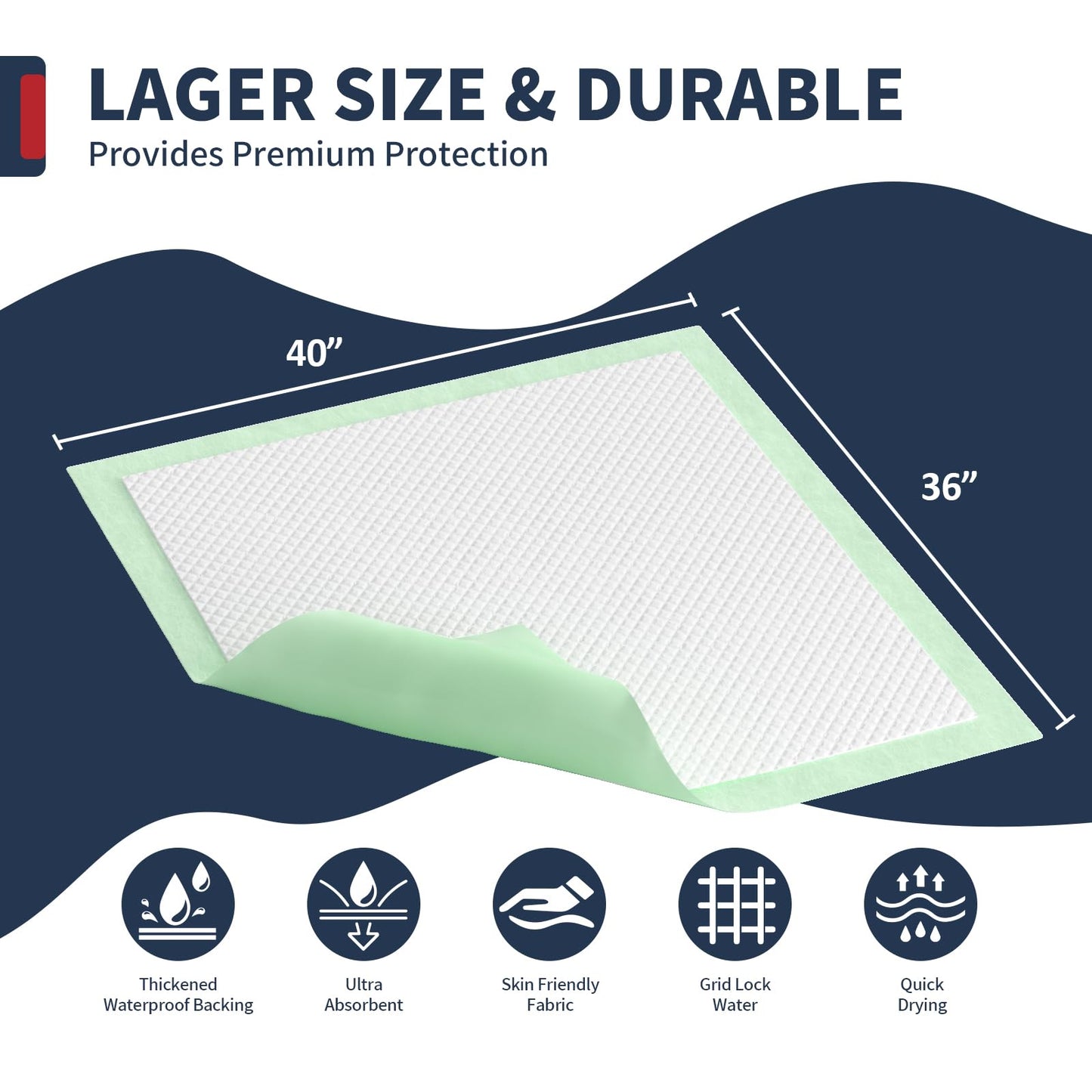 BIGGMED Tear-Resistant Incontinence Bed Pads 40'' x 36'' 130 Gram Heavy Duty (25 Count) Disposable Underpads Chucks Pads for Adults, Kids & Elderly | Protection Pads for Bed, Sofa, and Chair