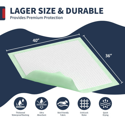 BIGGMED Tear-Resistant Incontinence Bed Pads 40'' x 36'' 130 Gram Heavy Duty (25 Count) Disposable Underpads Chucks Pads for Adults, Kids & Elderly | Protection Pads for Bed, Sofa, and Chair