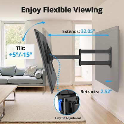 USX STAR Corner TV Wall Mount Long Arm TV Mount Bracket for 37-84 Inch TVs, Full Motion TVs Wall Mounts with 32” Articulating Arms Extension & Tilt & Swivel, Max VESA 600x400mm, Holds up to 100 lbs