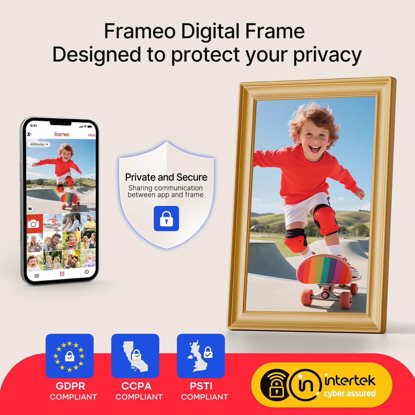 Frameo 10.1 Inch WiFi Digital Picture Frame, Smart Cloud Electronic Photo Frame with HD IPS Touch Screen Slideshow 32GB Memory Auto-Rotate Wall Mount, Share Photos/Videos from Phone - Gifts for Mom