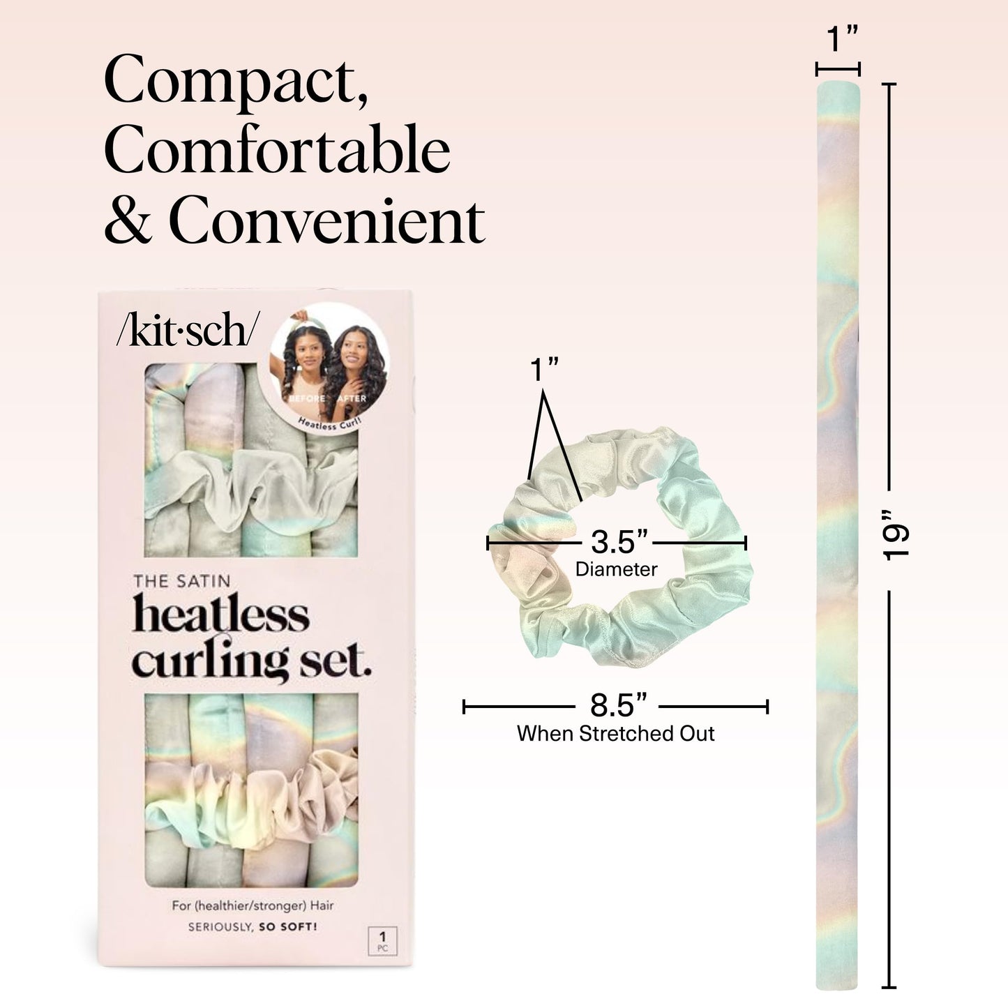 Kitsch Satin Heatless Lockenwickler Set – Hitzefreie Locken über Nacht mit 34" Haarwickler & 2 Satin Scrunchies – Bequeme Haarwickler zum Schlafen für frizzfreies, hitzefreies Styling – Sunset Tie Dye