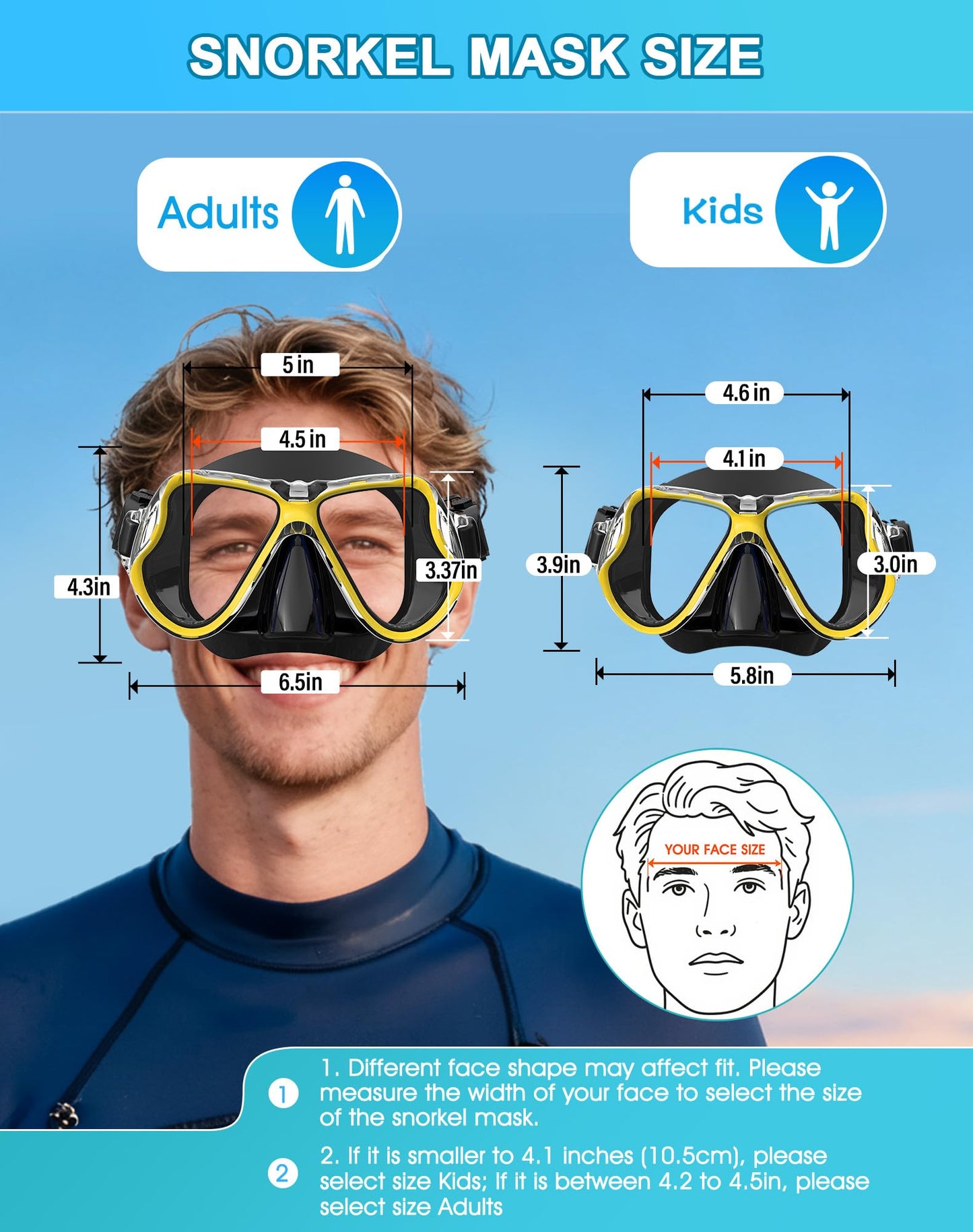 Greatever Dry Snorkel Set,Panoramic Wide View Anti-Fog Scuba Diving Mask,Professional Snorkeling Gear for Adults Kids