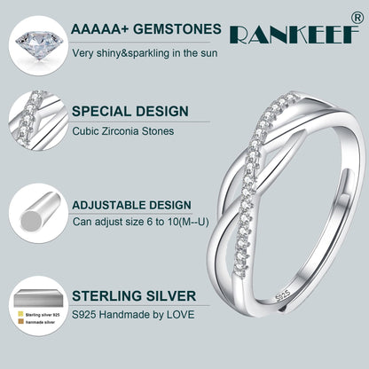 OOOPEL Sterlingsilber Verstellbarer Ring S925 Silberringe für Frauen Zirkonia Twist Liebesknoten Zarter Ring Silber Minimalistischer Offener Fingerring Silber Daumen Sterlingsilberring
