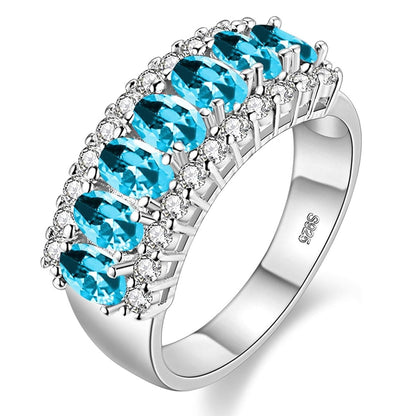 Uloveido Women's Gold Plated 7 Stones Eternity Band Ring Half Moon Design Wedding Bands with Oval CZ J501