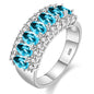 Uloveido Women's Gold Plated 7 Stones Eternity Band Ring Half Moon Design Wedding Bands with Oval CZ J501