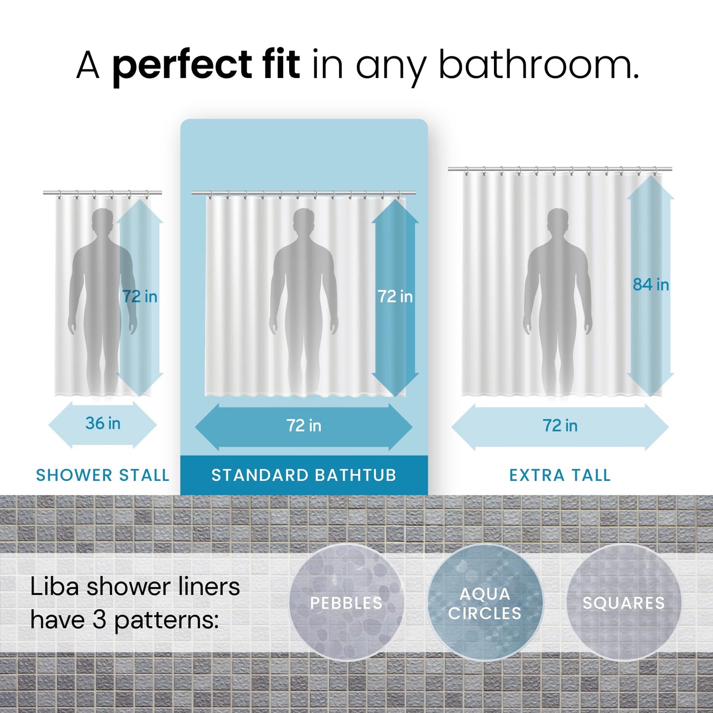 LiBa PEVA 8G Bathroom Shower Curtain Liner, 72" W x 72" H, Frosted, 8G Heavy Duty Waterproof Shower Curtain Liner