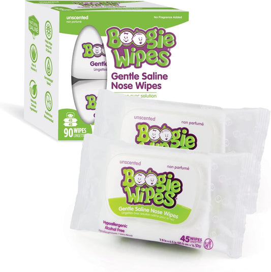 Boogie Wipes Natural Saline Nose Wipes for Kids and Babies, Unscented, 90-Count