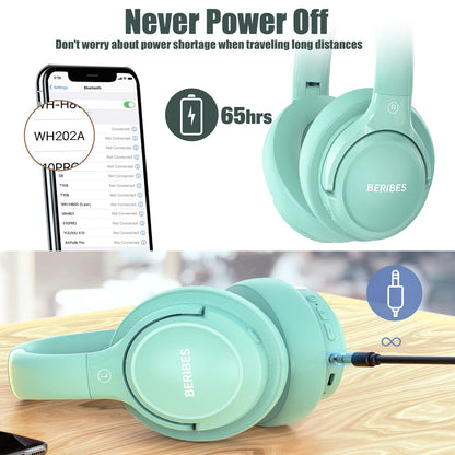 Auriculares Bluetooth BERIBES de diadema, 65H de reproducción y 6 modos de ecualización Auriculares inalámbricos con micrófono, auriculares plegables ligeros HiFi estéreo, graves profundos para oficina en casa, teléfono móvil, PC, etc.