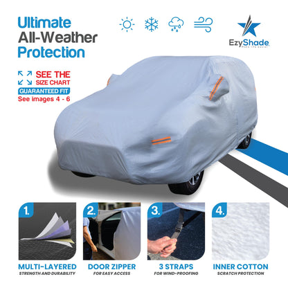 EzyShade 10-Schicht Autoabdeckung Wasserdicht Allwetter - Siehe Fahrzeug-Größentabelle - Autoabdeckungen für Automobile & Auto Schneeabdeckung - Komplette Außenabdeckungen - Winter Regen Sonne SUV Limousine. Größe A4 (Siehe Größentabelle)