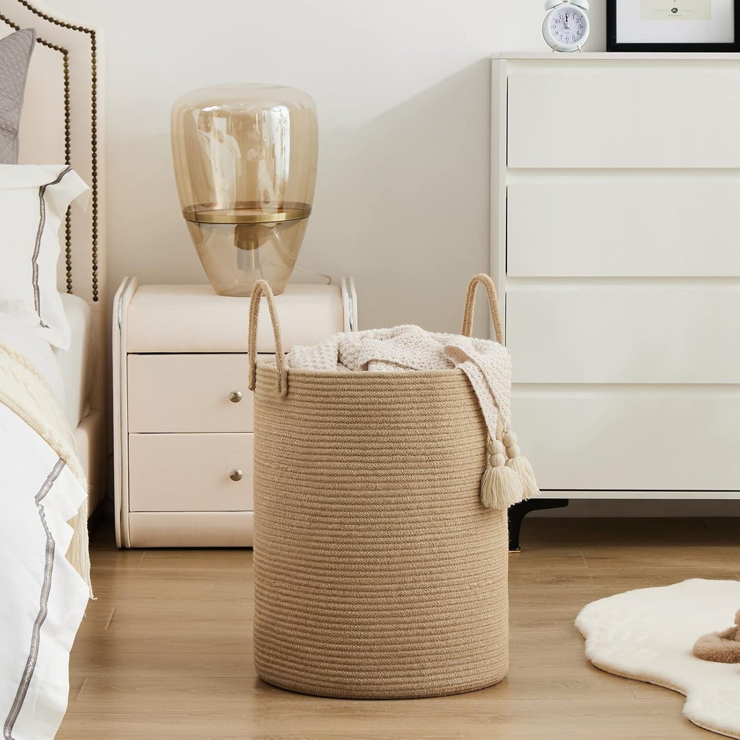 Woven Rope Laundry Hamper Basket by YOUDENOVA, 72L Tall Luandry Basket, Baby Nursery Hamper for Blanket Storage in Bedroom-Large-Jute