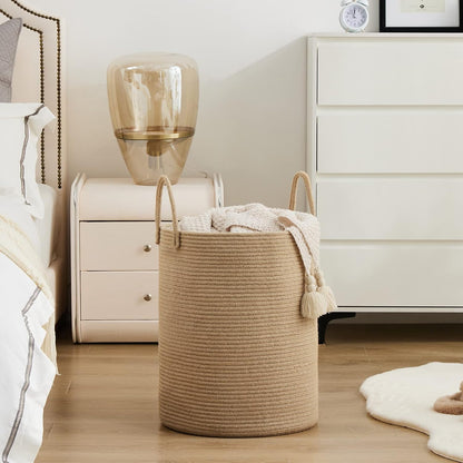 Woven Rope Laundry Hamper Basket by YOUDENOVA, 72L Tall Luandry Basket, Baby Nursery Hamper for Blanket Storage in Bedroom-Large-Jute