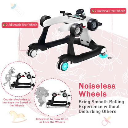 BABY JOY 4-in-1 Baby Walker, Foldable Activity Walker with Adjustable Height & Speed, Music, Lights, Anti-Rollover, Toddler Push Walker, Baby Walker with Wheels for Boys Girls 6-18 Months (Pink)