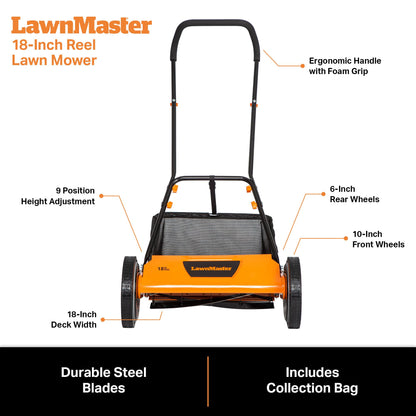LawnMaster LMRM1602 Push Reel Lawn Mower 16-Inch 5-Blade