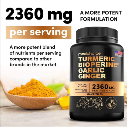MEDCHOICE Turmeric & Ginger (120ct), Sleep Melatonin (180ct), and Nootropic Brain (120ct) Supplement Bundle - Wellness Trio for Brain, Sleep, & Immune Support - Vegan, Non-GMO, Gluten-Free