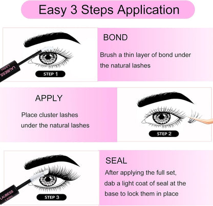 Wimpernverlängerungs-Set 20D+40D Cluster mit Kleber und Versiegelung – Wasserdichtes DIY-Wimpernverlängerungs-Set mit Pinzette (Set 20D/40D-0.07D-9-16Mix)