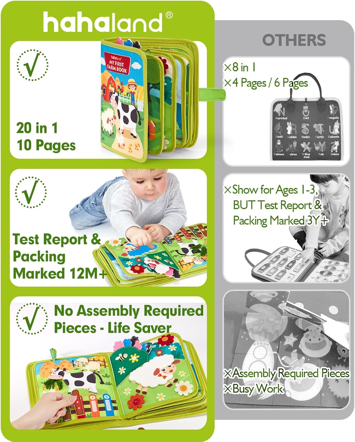 hahaland Busy Book for Toddlers 1-3 - Montessori Toys Busy Board for 1 Year Old Boy Gifts Girl Toys Educational Learning Quiet Activity Books Toddler Travel Toys for One Year Old Birthday Gift