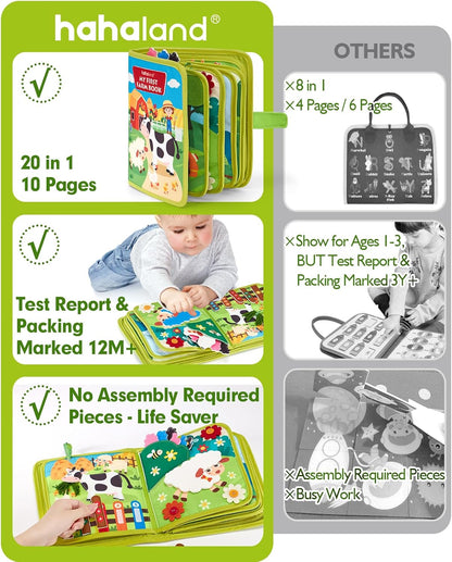hahaland Busy Book for Toddlers 1-3 - Montessori Toys Busy Board for 1 Year Old Boy Gifts Girl Toys Educational Learning Quiet Activity Books Toddler Travel Toys for One Year Old Birthday Gift