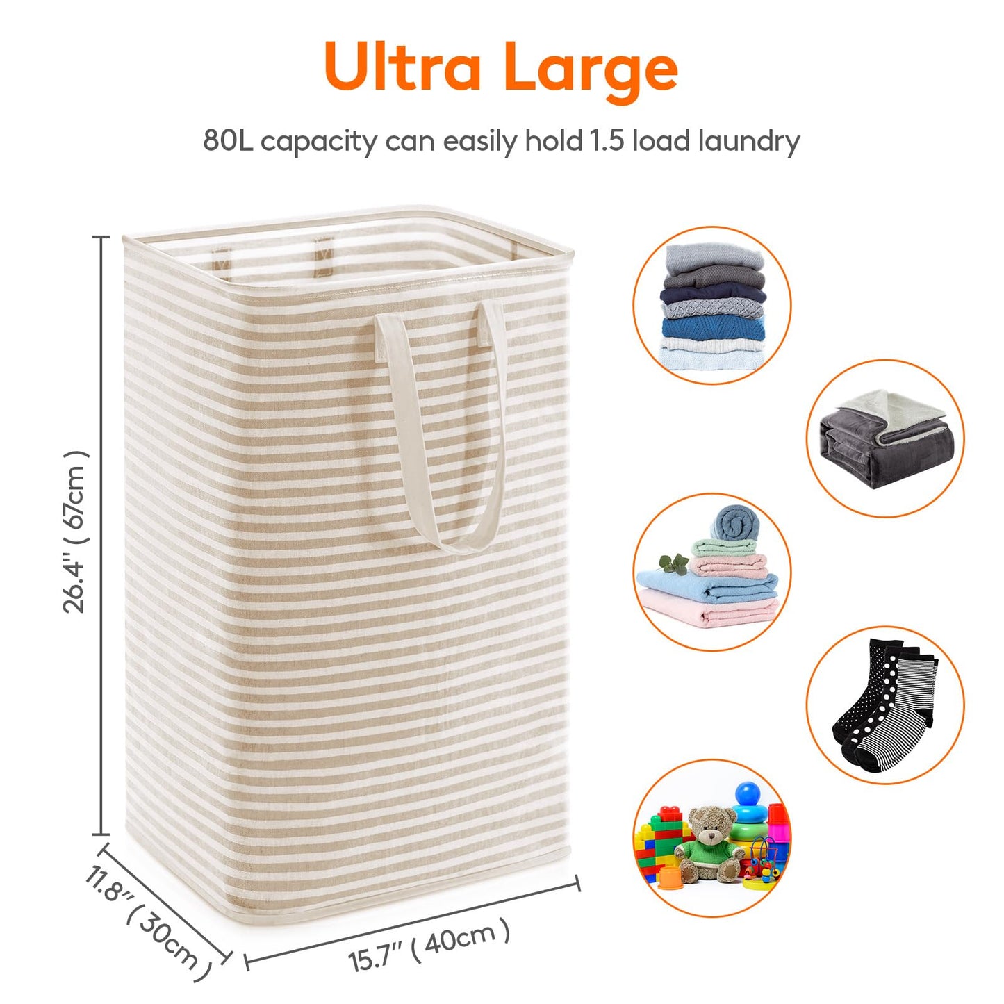 Lifewit 2 Pack Laundry Basket 80L Each, Collapsible Clothes Hamper with Reinforced Handles, Freestanding Waterproof Design for Bedroom and Laundry Room, Grey 160L Total