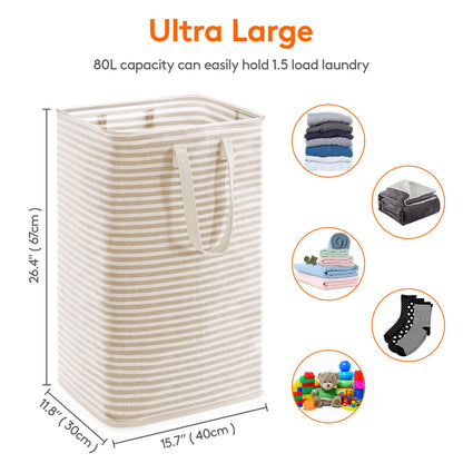 Lifewit 2 Pack Laundry Basket 80L Each, Collapsible Clothes Hamper with Reinforced Handles, Freestanding Waterproof Design for Bedroom and Laundry Room, Grey 160L Total