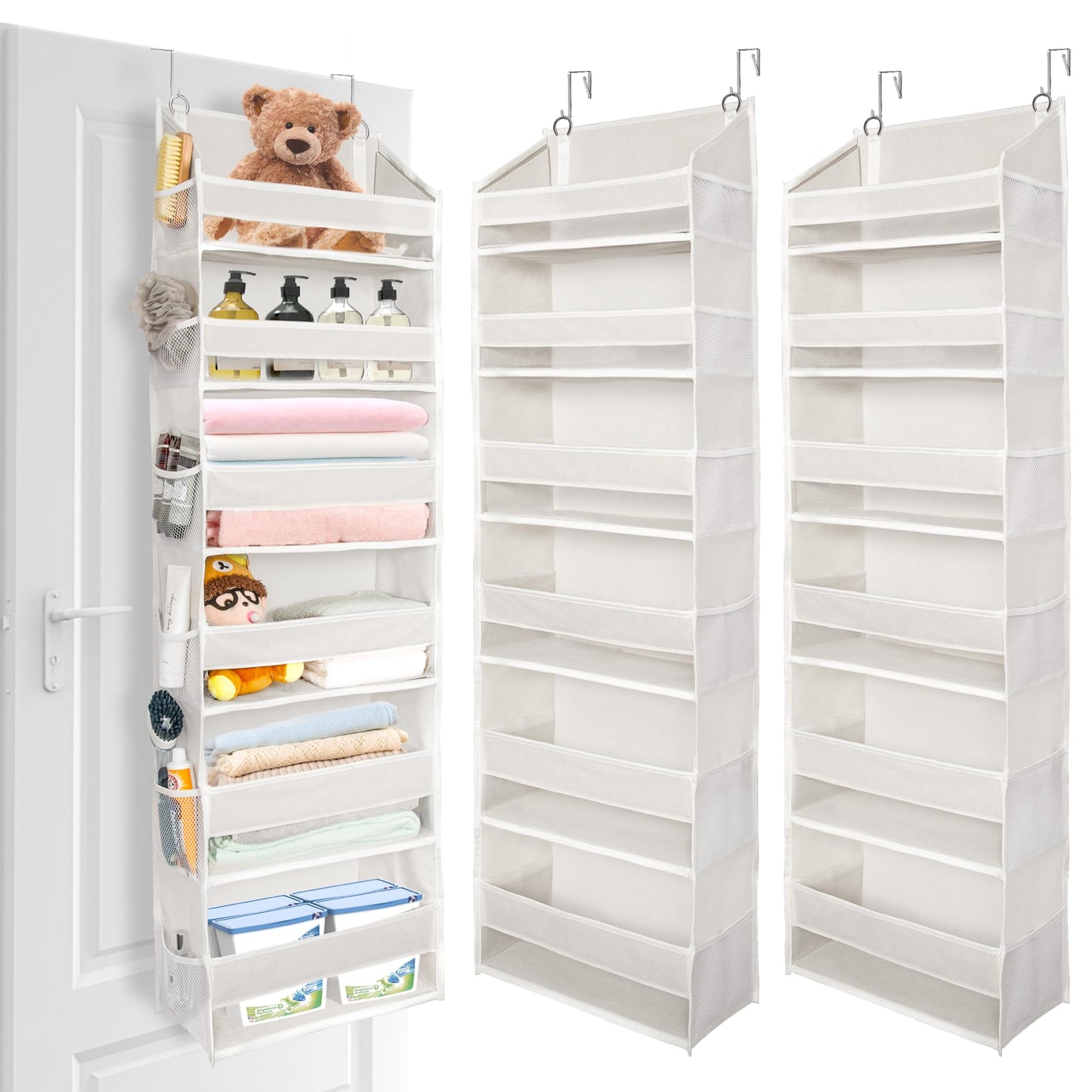 ULG Over The Door Organizer with 6 Large Pockets 12 Side Pockets, 50lbs Weight Capacity Door Hanging Organizer for Bedroom, Bathroom, Pantry, Nursery Storage, Beige