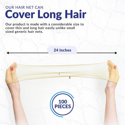 100 Stück Haarnetz Schwarz 24" Unsichtbare Haarnetze für Damen und Herren – Perfekt für Haarknoten, zum Schlafen und für den Küchenservice