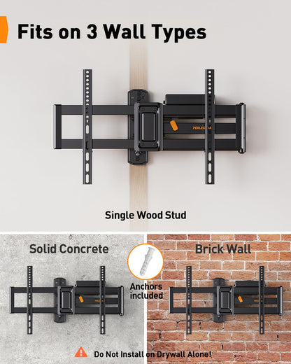 Perlegear Corner TV Wall Mount Long Arm TV Mount Bracket for 37-75 Inch TVs-Full Motion Wall Mount with 32.37” Extension & Swivel Articulating Arm & Tilt, MAX VESA 600x400mm, Holds up to 100 lbs
