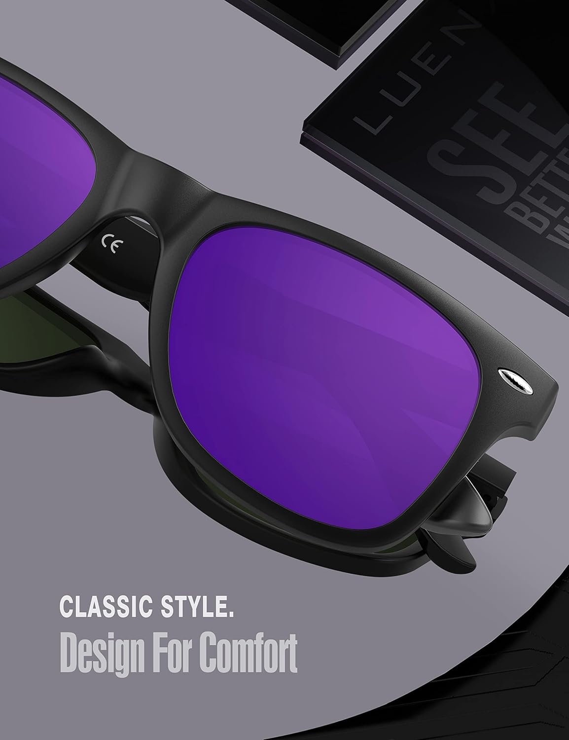 LUENX Polarisierte Sonnenbrillen für Herren und Damen, quadratische Fassung – UV-400-Schutz, 54 mm