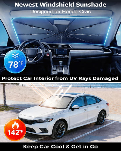 DMJN Umbrella Windshield Sun Shade for Jeep Grand Cherokee (2011-2026), Car Sunshade for Front Windshield [Nano Ice-Crystal Coatings] UPF50+ Heat & UV Block, Protect Interior & Keep Cooler