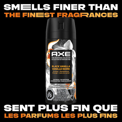 AXE Fine Fragrance Collection Premium Bodyspray für Männer, Black Vanilla Deodorant mit 72 Stunden Geruchsschutz und Frische, angereichert mit ätherischen Ölen aus Vanille, Orange und Sandelholz, 113g