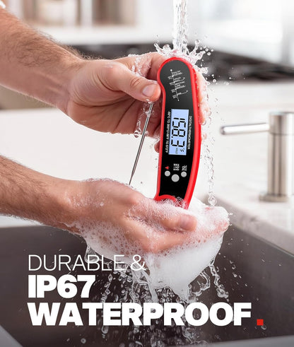 Meat Thermometer Digital – Instant Read Food Thermometer for Grilling, BBQ, Air Fryer, Smoker, Candy Making, Kitchen Gadgets, BBQ Essentials, Gift for Fathers Day, Dad Men Husband Him, Red